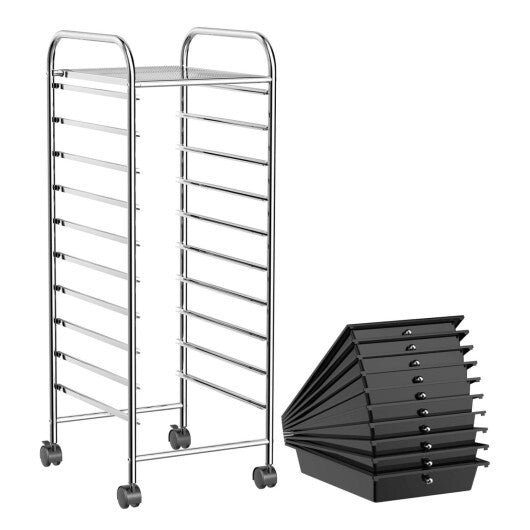 Costway 10 Drawer Rolling Storage Cart Organizer with 4 Universal Casters-Black W2B