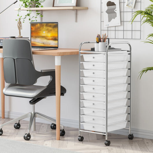 Costway 10 Drawer Rolling Storage Cart Organizer with 4 Universal Casters-Clear W2B