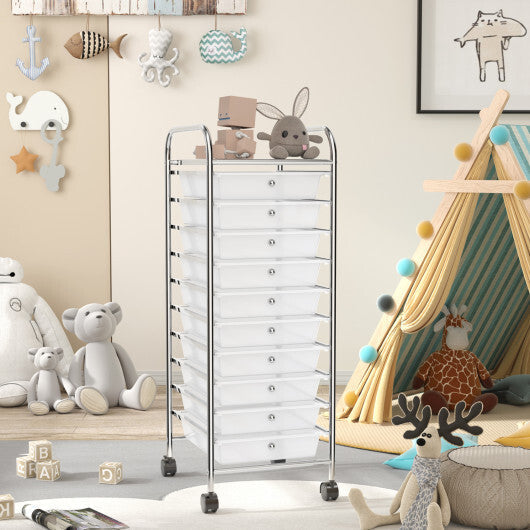 Costway 10 Drawer Rolling Storage Cart Organizer with 4 Universal Casters-Clear W2B
