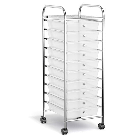 Costway 10 Drawer Rolling Storage Cart Organizer with 4 Universal Casters-Clear W2B