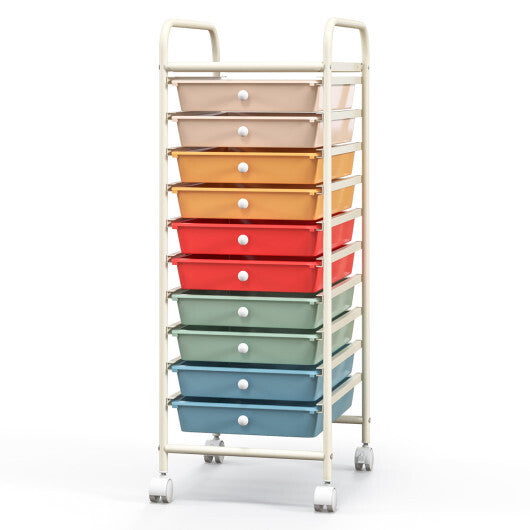Costway 10 Drawer Rolling Storage Cart Organizer with 4 Universal Casters-Macaron Multicolor W2B