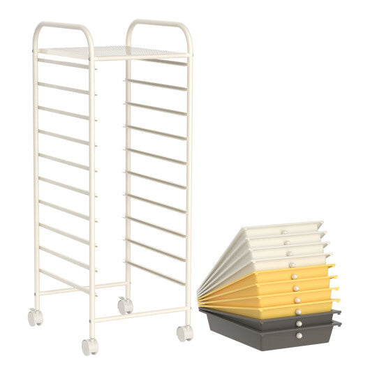 Costway 10 Drawer Rolling Storage Cart Organizer with 4 Universal Casters-Yellow W2B