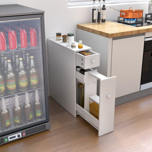 Costway White Bathroom Cabinet Space Saver Storage Organizer-White W2B