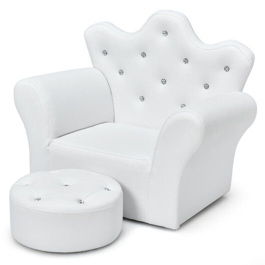 Costway Children Upholstered Princess Sofa with Ottoman and Diamond Decoration for Boys and Girls-White W2B