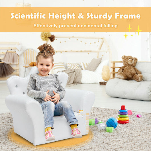 Costway Children Upholstered Princess Sofa with Ottoman and Diamond Decoration for Boys and Girls-White W2B