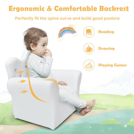 Costway Children Upholstered Princess Sofa with Ottoman and Diamond Decoration for Boys and Girls-White W2B
