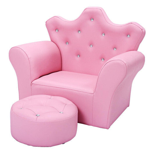 Costway Pink Kids Sofa Armrest Couch with Ottoman-Pink W2B