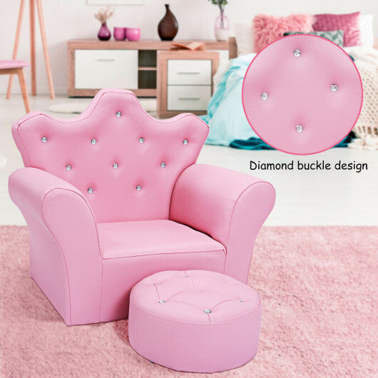 Costway Pink Kids Sofa Armrest Couch with Ottoman-Pink W2B