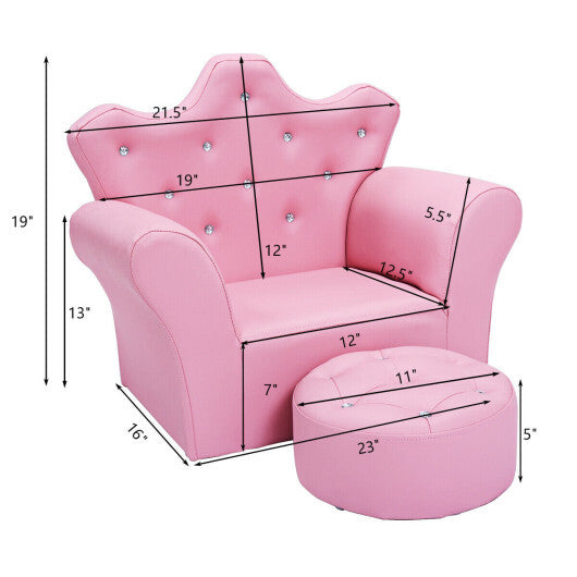 Costway Pink Kids Sofa Armrest Couch with Ottoman-Pink W2B