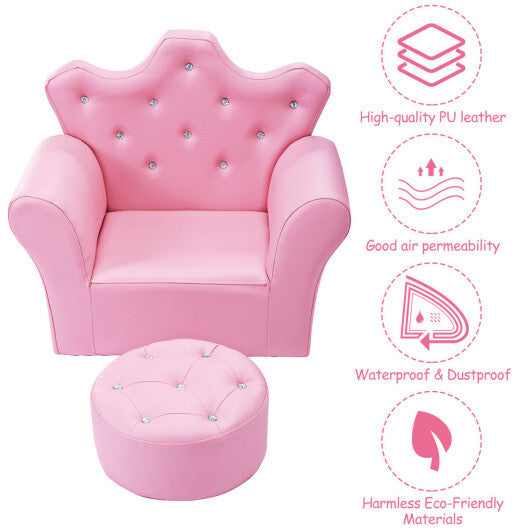 Costway Pink Kids Sofa Armrest Couch with Ottoman-Pink W2B