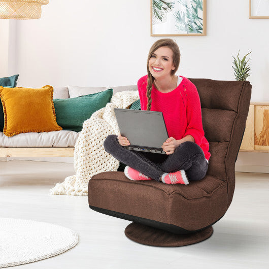 Costway 5-Position Folding Floor Gaming Chair-Rustic Brown W2B