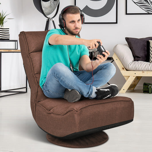 Costway 5-Position Folding Floor Gaming Chair-Rustic Brown W2B