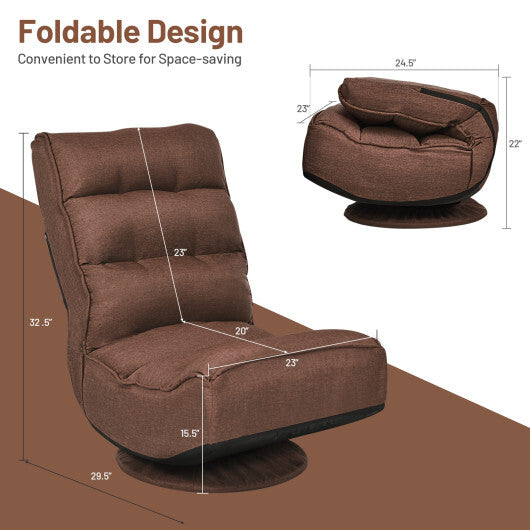 Costway 5-Position Folding Floor Gaming Chair-Rustic Brown W2B