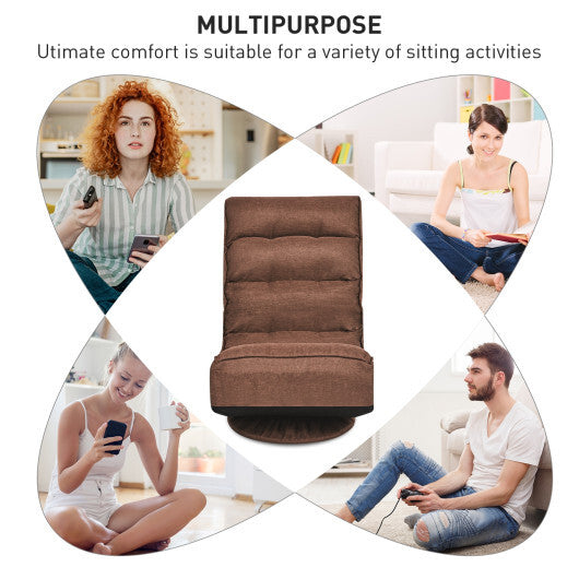 Costway 5-Position Folding Floor Gaming Chair-Rustic Brown W2B