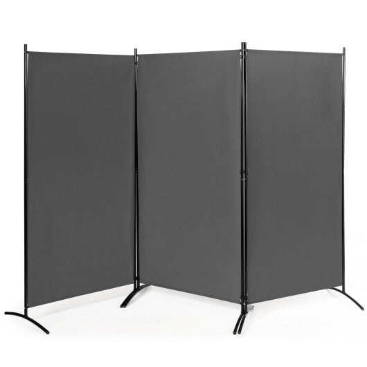 Costway 6 Feet 3 Panel Room Divider with Durable Hinges Steel Base-Gray W2B