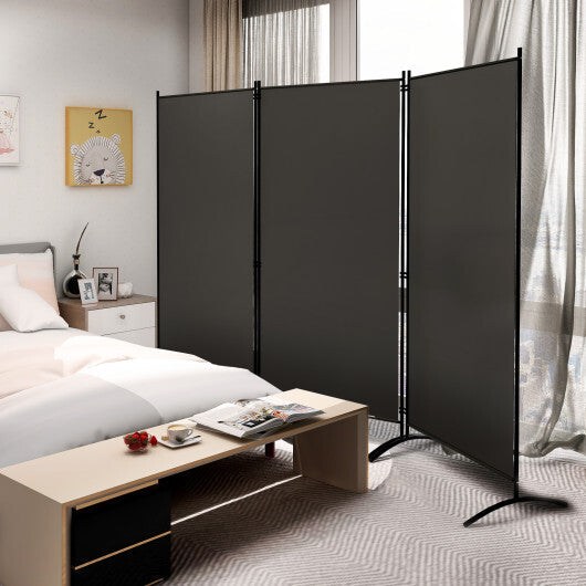 Costway 6 Feet 3 Panel Room Divider with Durable Hinges Steel Base-Gray W2B