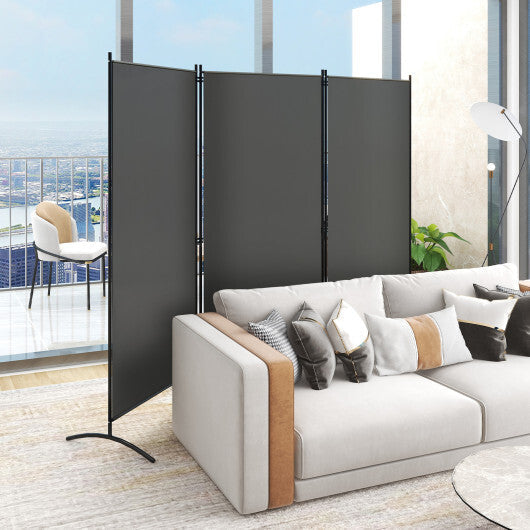 Costway 6 Feet 3 Panel Room Divider with Durable Hinges Steel Base-Gray W2B