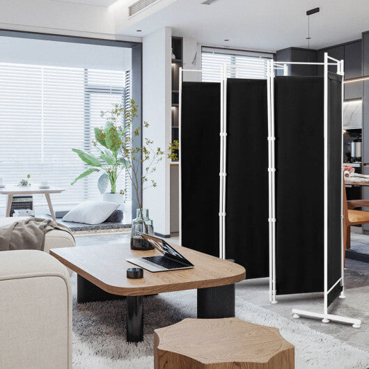Costway 6-Panel Room Divider Folding Privacy Screen with Steel Support Base-Black W2B
