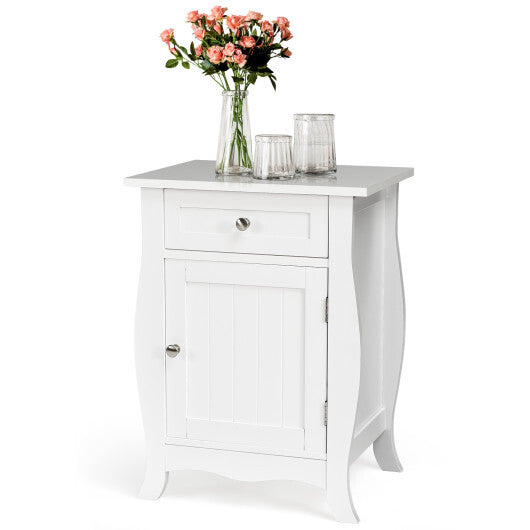 Costway Wooden Accent End Table with Drawer Storage Cabinet Nightstand-White W2B