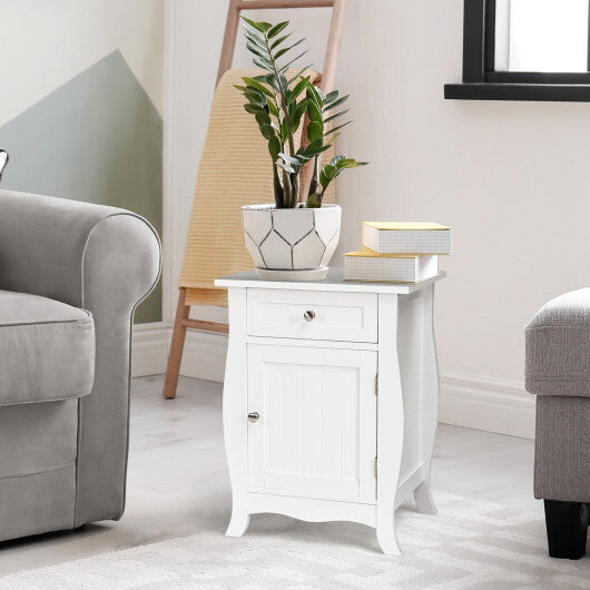 Costway Wooden Accent End Table with Drawer Storage Cabinet Nightstand-White W2B