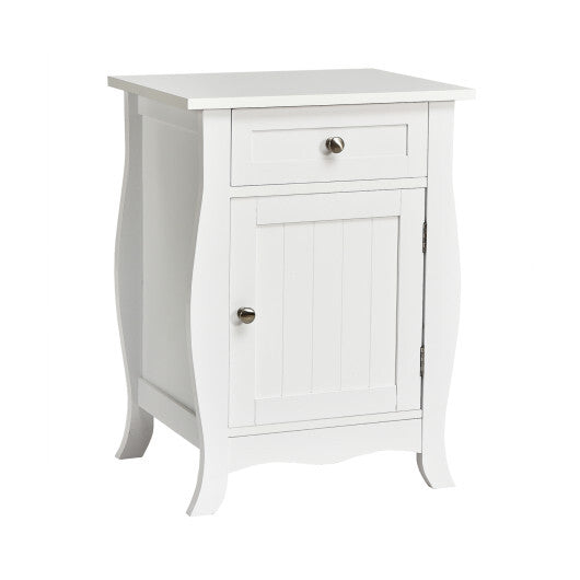 Costway Wooden Accent End Table with Drawer Storage Cabinet Nightstand-White W2B
