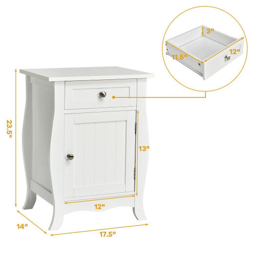 Costway Wooden Accent End Table with Drawer Storage Cabinet Nightstand-White W2B