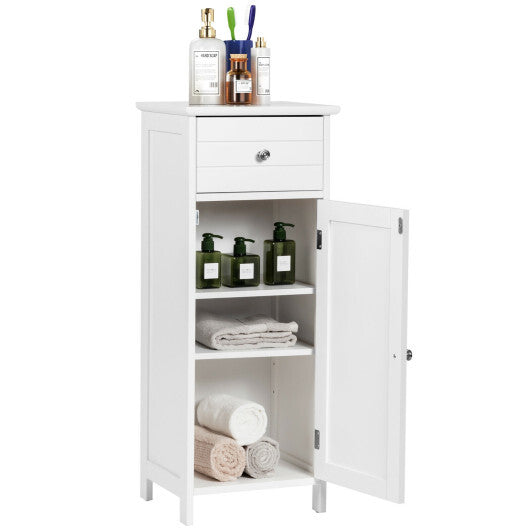 Costway Wooden Bathroom Floor Storage Cabinet with Drawer and Shelf W2B