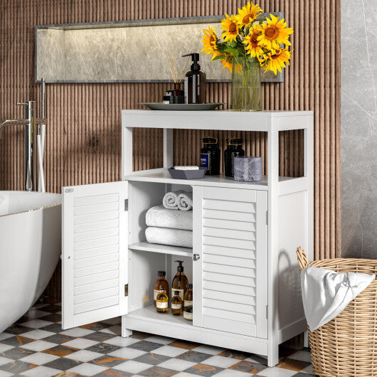 Costway Freestanding Bathroom Floor Cabinet with Double Shutter Doors-White W2B