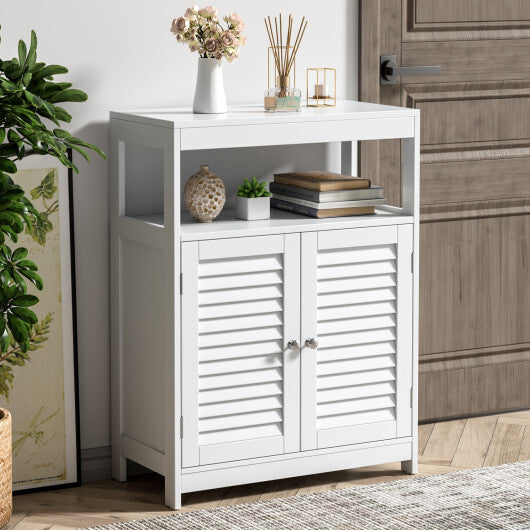 Costway Freestanding Bathroom Floor Cabinet with Double Shutter Doors-White W2B