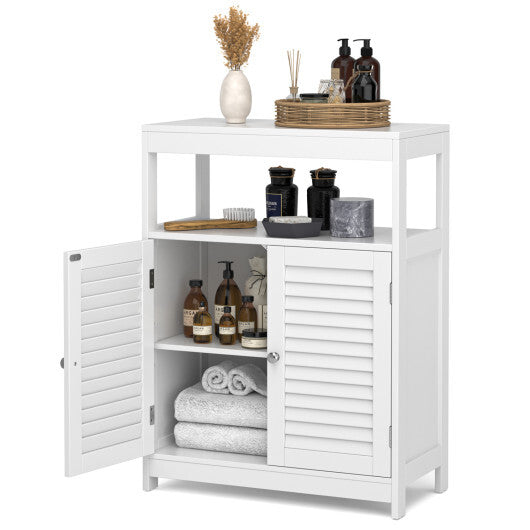 Costway Freestanding Bathroom Floor Cabinet with Double Shutter Doors-White W2B
