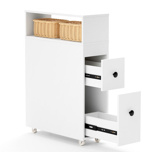 Costway Slim Bathroom Cabinet Wooden Toilet Organizer with Deep Slide Out Drawers W2B