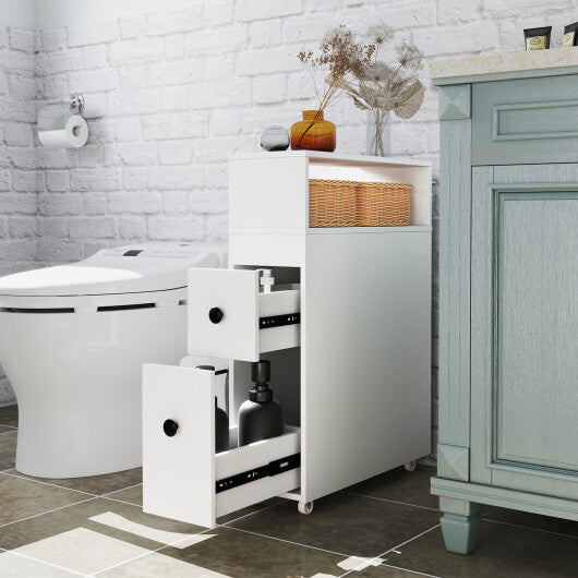Costway Slim Bathroom Cabinet Wooden Toilet Organizer with Deep Slide Out Drawers W2B