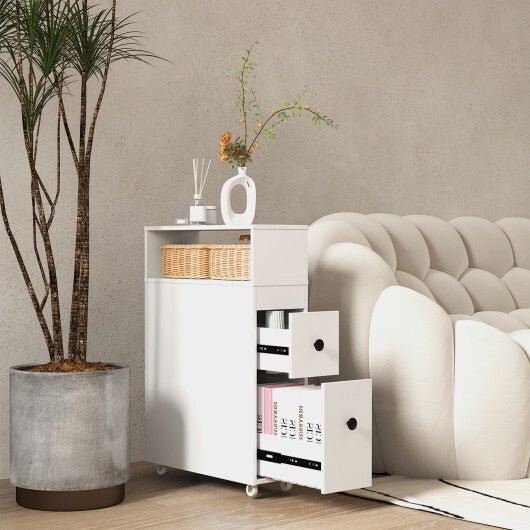 Costway Slim Bathroom Cabinet Wooden Toilet Organizer with Deep Slide Out Drawers W2B
