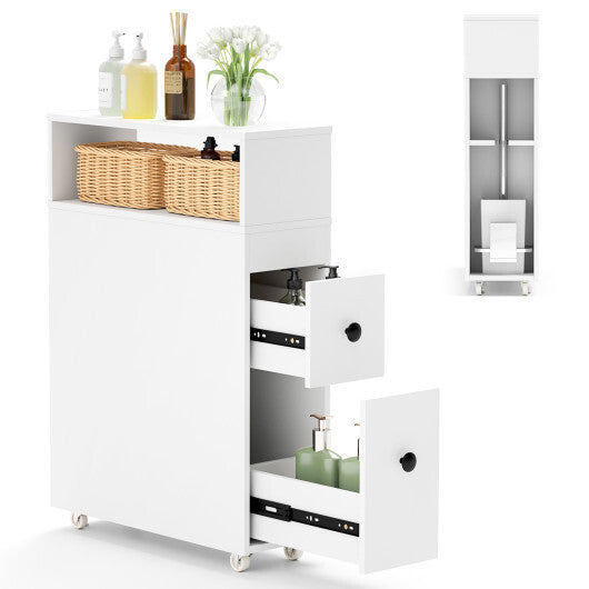 Costway Slim Bathroom Cabinet Wooden Toilet Organizer with Deep Slide Out Drawers W2B