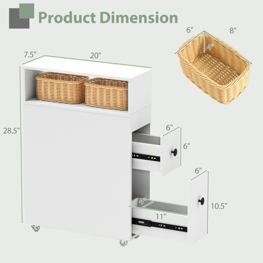 Costway Slim Bathroom Cabinet Wooden Toilet Organizer with Deep Slide Out Drawers W2B