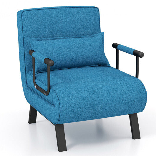 Costway Folding 6 Position Convertible Sleeper Bed Armchair Lounge Couch with Pillow-Blue W2B