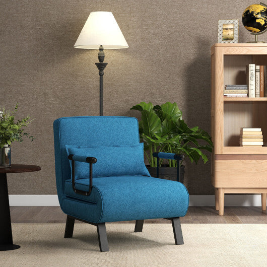 Costway Folding 6 Position Convertible Sleeper Bed Armchair Lounge Couch with Pillow-Blue W2B