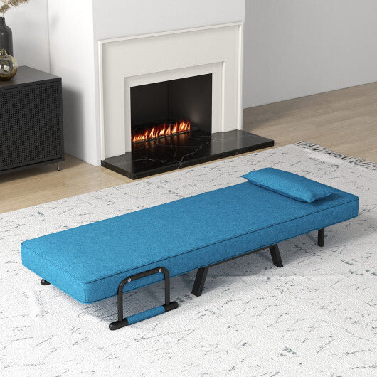 Costway Folding 6 Position Convertible Sleeper Bed Armchair Lounge Couch with Pillow-Blue W2B