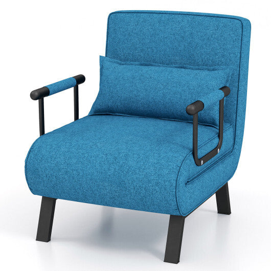 Costway Folding 6 Position Convertible Sleeper Bed Armchair Lounge Couch with Pillow-Blue W2B
