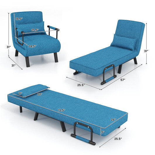 Costway Folding 6 Position Convertible Sleeper Bed Armchair Lounge Couch with Pillow-Blue W2B
