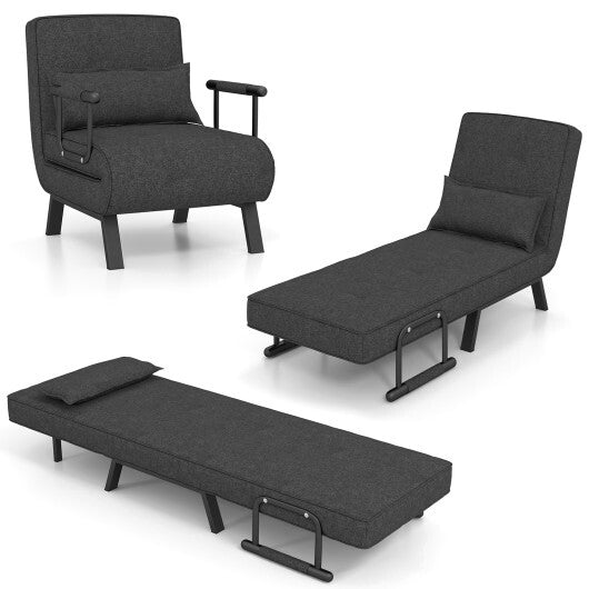 Costway Folding 6 Position Convertible Sleeper Bed Armchair Lounge Couch with Pillow-Gray W2B