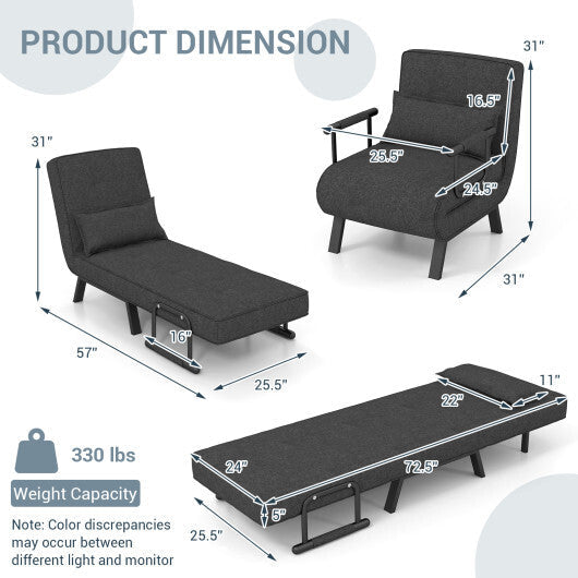 Costway Folding 6 Position Convertible Sleeper Bed Armchair Lounge Couch with Pillow-Gray W2B
