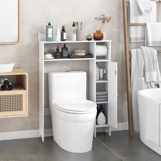 Costway Wood Over the Toilet Bathroom Space Saver with Paper Holder and Shelf-White W2B