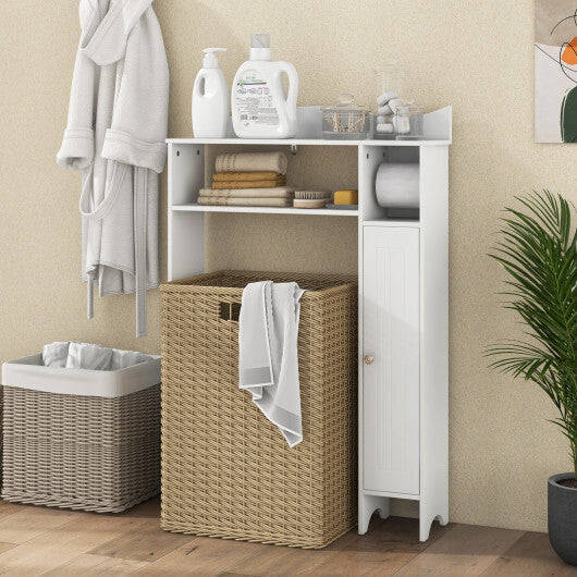 Costway Wood Over the Toilet Bathroom Space Saver with Paper Holder and Shelf-White W2B