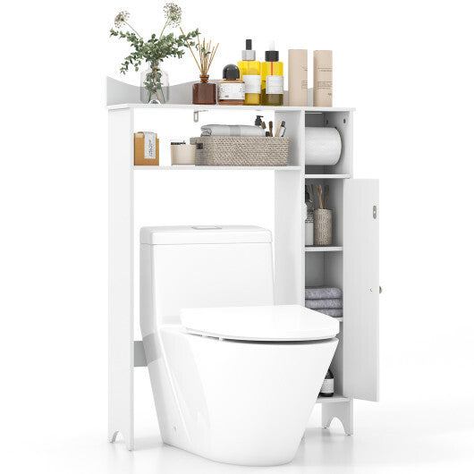 Costway Wood Over the Toilet Bathroom Space Saver with Paper Holder and Shelf-White W2B