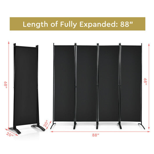 Costway 4-Panel  Room Divider with Steel Frame-Black W2B