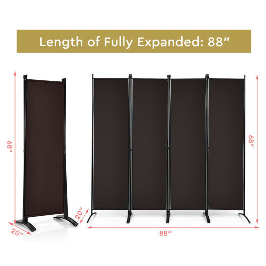 Costway 4-Panel  Room Divider with Steel Frame-Brown W2B