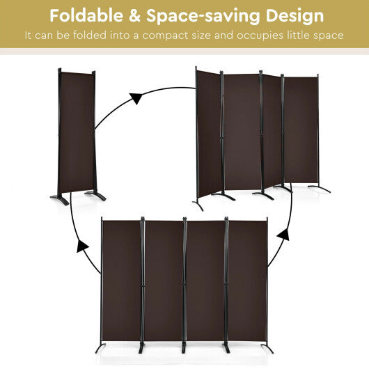 Costway 4-Panel  Room Divider with Steel Frame-Brown W2B