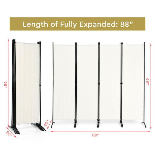 Costway 4-Panel  Room Divider with Steel Frame-White W2B