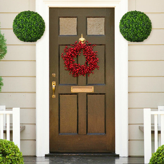 Costway 2 Pieces 15.7 Inch Artificial Boxwood Topiary Ball Tree Set W2B